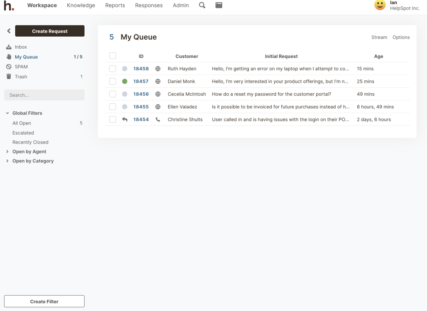 My Queue in HelpSpot