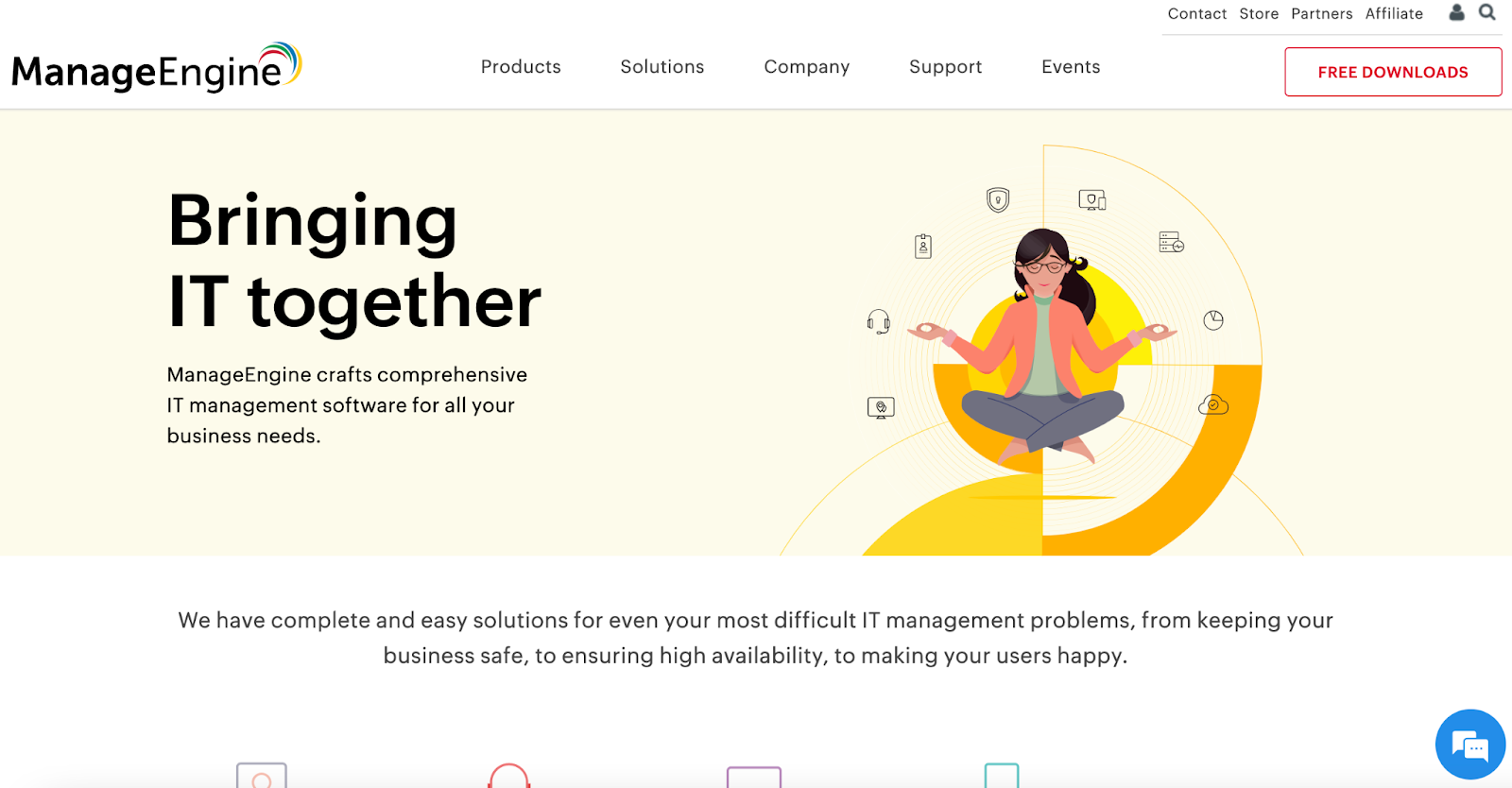 ManageEngine homepage: Bringing IT together.